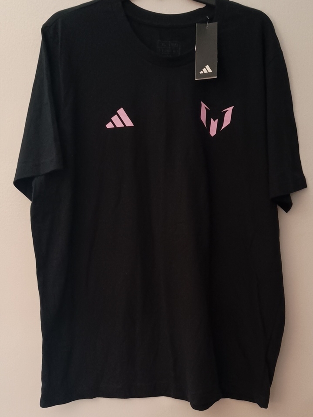 adidas Black Short Sleeve Tee with Pink Adidas And Messi Logos
